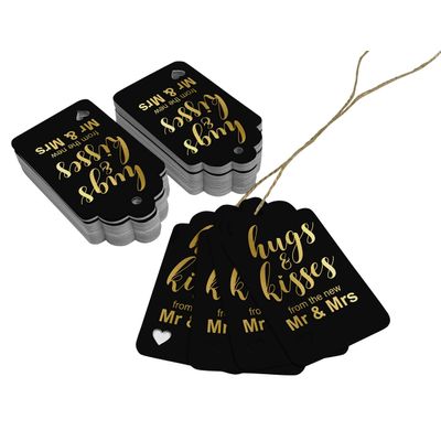 Etiquetas de Garrafa para Lembrança de Casamento Metalizadas "Abraços e Beijos" - Inkdotpot 100 Etiquetas Metalizadas / Preto - Prata
