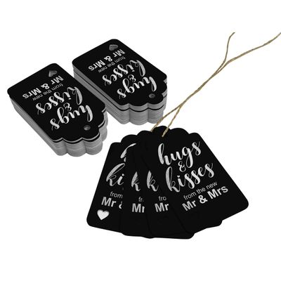 Etiquetas de Garrafa para Lembrança de Casamento Metalizadas "Abraços e Beijos" - Inkdotpot 100 Etiquetas Metalizadas / Preto - Prata