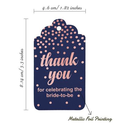 Etiquetas de Papel Metalizado "Obrigado por Celebrar a Noiva" para Lembrancinhas do Chá de Noiva - Inkdotpot 50 Etiquetas Metalizadas / Azul - Ouro Rosé