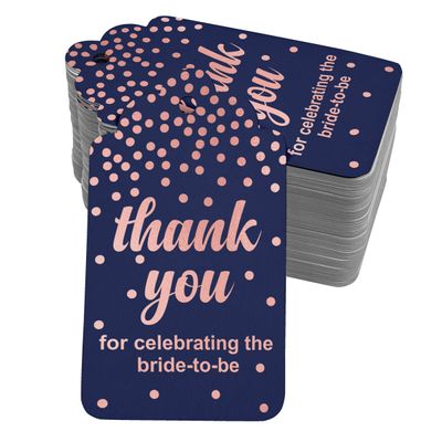 Etiquetas de Papel Metalizado "Obrigado por Celebrar a Noiva" para Lembrancinhas do Chá de Noiva - Inkdotpot 50 Etiquetas Metalizadas / Azul - Ouro Rosé