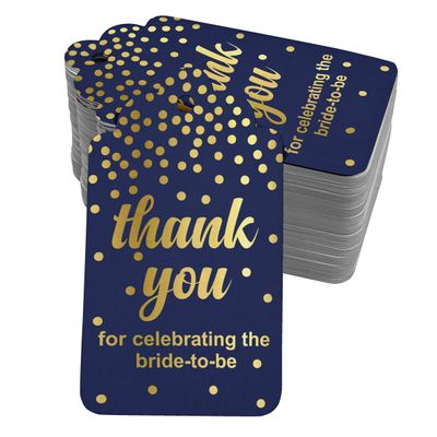 Etiquetas de Papel Metalizado "Obrigado por Celebrar a Noiva" para Lembrancinhas do Chá de Noiva - Inkdotpot 50 Etiquetas Metalizadas / Azul - Ouro Rosé
