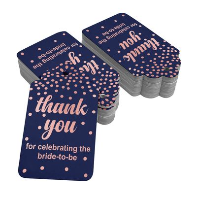 Etiquetas de Papel Metalizado "Obrigado por Celebrar a Noiva" para Lembrancinhas do Chá de Noiva - Inkdotpot 50 Etiquetas Metalizadas / Azul - Ouro Rosé