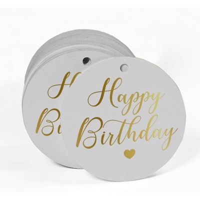 Etiquetas de Papel para Lembrancinhas 'Feliz Aniversário' Metalizadas para Pendurar - Inkdotpot 100 Etiquetas Metalizadas / Branco - Prata