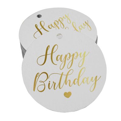 Etiquetas de Papel para Lembrancinhas 'Feliz Aniversário' Metalizadas para Pendurar - Inkdotpot 100 Etiquetas Metalizadas / Branco - Prata