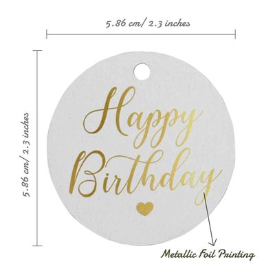 Etiquetas de Papel para Lembrancinhas 'Feliz Aniversário' Metalizadas para Pendurar - Inkdotpot 100 Etiquetas Metalizadas / Branco - Prata