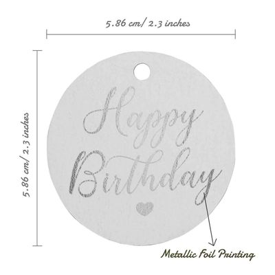 Etiquetas de Papel para Lembrancinhas 'Feliz Aniversário' Metalizadas para Pendurar - Inkdotpot 100 Etiquetas Metalizadas / Branco - Prata