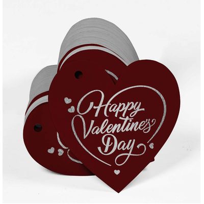 Etiquetas Pendentes para Garrafa 'Happy Valentine's Day' com Folha Metalizada para Lembrancinha - Inkdotpot 50 Etiquetas Metalizadas / Vermelho - Prata