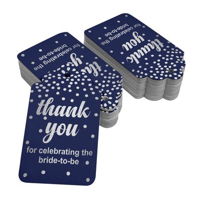 Etiquetas de Papel Metalizado "Obrigado por Celebrar a Noiva" para Lembrancinhas do Chá de Noiva - Inkdotpot 50 Etiquetas Metalizadas / Azul - Prata