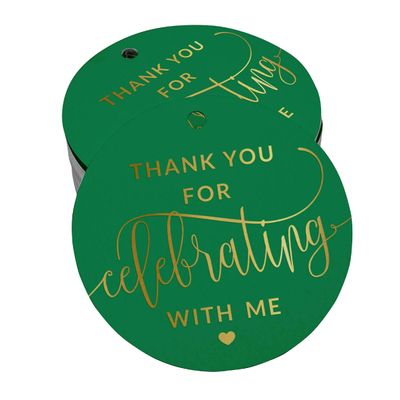 Etiquetas de Papel Metalizado 'Obrigado por Celebrar Comigo' para Lembrancinhas de Aniversário - Inkdotpot 100 Etiquetas Metalizadas / Verde - Dourado