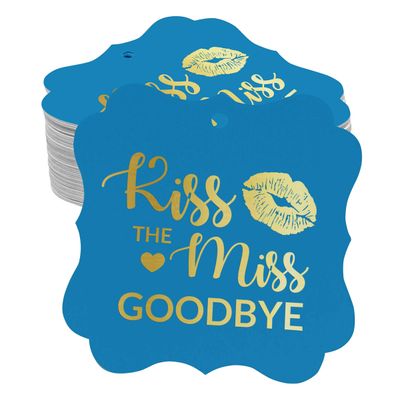 Etiquetas Penduradas "Kiss The Miss Goodbye" para Lembrancinha de Chá de Despedida de Solteira, Formato de Colchete, Metalizadas - Inkdotpot 50 Etiquetas Metalizadas / Azul - Prata