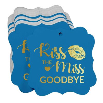 Etiquetas Penduradas "Kiss The Miss Goodbye" para Lembrancinha de Chá de Despedida de Solteira, Formato de Colchete, Metalizadas - Inkdotpot 50 Etiquetas Metalizadas / Azul - Prata