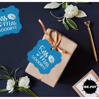 Etiquetas Penduradas "Kiss The Miss Goodbye" para Lembrancinha de Chá de Despedida de Solteira, Formato de Colchete, Metalizadas - Inkdotpot 50 Etiquetas Metalizadas / Azul - Prata