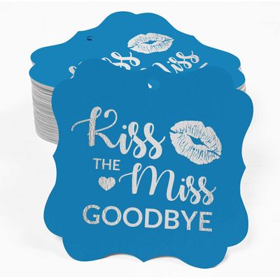 Etiquetas Penduradas "Kiss The Miss Goodbye" para Lembrancinha de Chá de Despedida de Solteira, Formato de Colchete, Metalizadas - Inkdotpot 50 Etiquetas Metalizadas / Azul - Prata