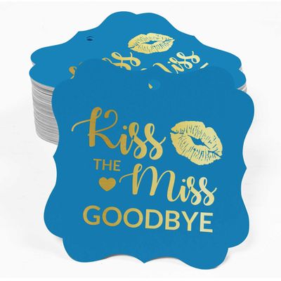 Etiquetas Penduradas "Kiss The Miss Goodbye" para Lembrancinha de Chá de Despedida de Solteira, Formato de Colchete, Metalizadas - Inkdotpot 50 Etiquetas Metalizadas / Azul - Prata