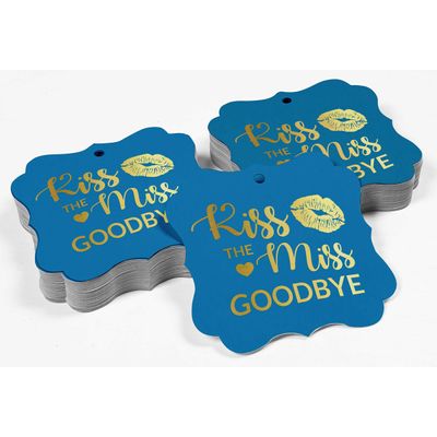 Etiquetas Penduradas "Kiss The Miss Goodbye" para Lembrancinha de Chá de Despedida de Solteira, Formato de Colchete, Metalizadas - Inkdotpot 50 Etiquetas Metalizadas / Azul - Prata