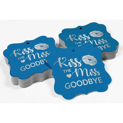 Etiquetas Penduradas "Kiss The Miss Goodbye" para Lembrancinha de Chá de Despedida de Solteira, Formato de Colchete, Metalizadas - Inkdotpot 50 Etiquetas Metalizadas / Azul - Prata