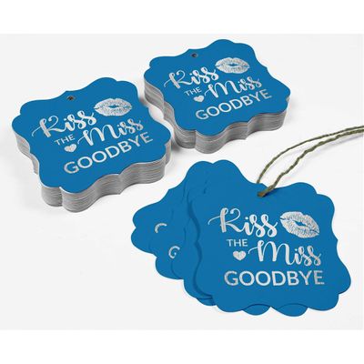 Etiquetas Penduradas "Kiss The Miss Goodbye" para Lembrancinha de Chá de Despedida de Solteira, Formato de Colchete, Metalizadas - Inkdotpot 50 Etiquetas Metalizadas / Azul - Prata