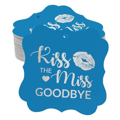 Etiquetas Penduradas "Kiss The Miss Goodbye" para Lembrancinha de Chá de Despedida de Solteira, Formato de Colchete, Metalizadas - Inkdotpot 50 Etiquetas Metalizadas / Azul - Prata