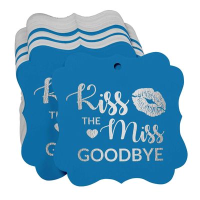 Etiquetas Penduradas "Kiss The Miss Goodbye" para Lembrancinha de Chá de Despedida de Solteira, Formato de Colchete, Metalizadas - Inkdotpot 50 Etiquetas Metalizadas / Azul - Prata