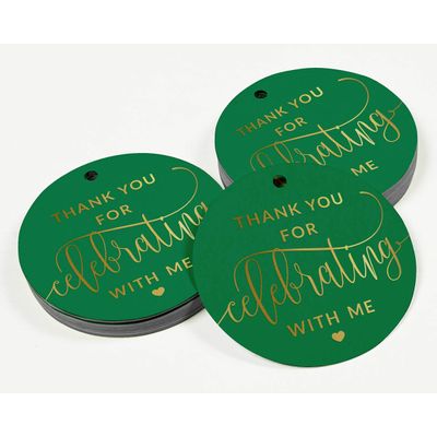 Etiquetas de Papel Metalizado 'Obrigado por Celebrar Comigo' para Lembrancinhas de Aniversário - Inkdotpot 100 Etiquetas Metalizadas / Verde - Dourado