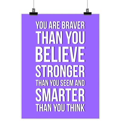 Quadro Motivacional: Você É Mais Corajoso do Que Acredita, Mais Forte do Que Parece e Mais Inteligente do Que Pensa, 1 un, Roxo - Inkdotpot 20,32 Cm × 25,4 Cm / Moldura Preta