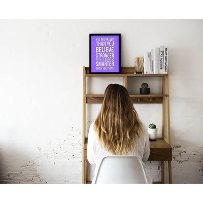 Quadro Motivacional: Você É Mais Corajoso do Que Acredita, Mais Forte do Que Parece e Mais Inteligente do Que Pensa, 1 un, Roxo - Inkdotpot 20,32 Cm × 25,4 Cm / Moldura Preta