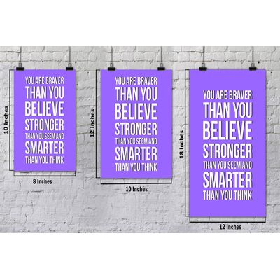 Quadro Motivacional: Você É Mais Corajoso do Que Acredita, Mais Forte do Que Parece e Mais Inteligente do Que Pensa, 1 un, Roxo - Inkdotpot 20,32 Cm × 25,4 Cm / Moldura Preta