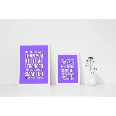 Quadro Motivacional: Você É Mais Corajoso do Que Acredita, Mais Forte do Que Parece e Mais Inteligente do Que Pensa, 1 un, Roxo - Inkdotpot 20,32 Cm × 25,4 Cm / Moldura Preta