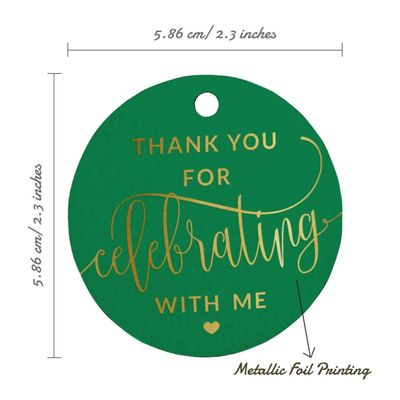 Etiquetas de Papel Metalizado 'Obrigado por Celebrar Comigo' para Lembrancinhas de Aniversário - Inkdotpot 100 Etiquetas Metalizadas / Verde - Dourado