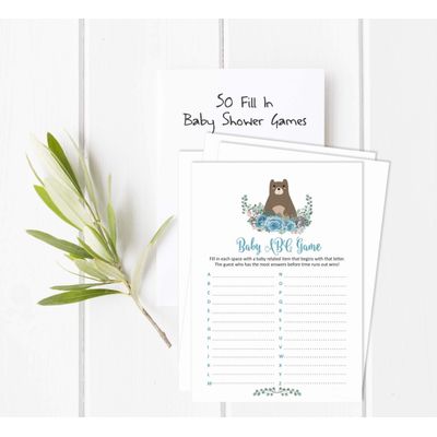 Conjunto para Chá de Bebê com 50 Cartões Alfabeto ABC Animais da Selva É Um Menino É Uma Menina Suprimentos para Festa - Inkdotpot 12,7 Cm × 17,78 Cm / Branco - O Que Tem na Sua Bolsa