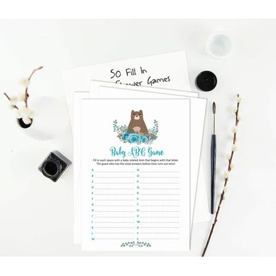 Conjunto para Chá de Bebê com 50 Cartões Alfabeto ABC Animais da Selva É Um Menino É Uma Menina Suprimentos para Festa - Inkdotpot 12,7 Cm × 17,78 Cm / Branco - O Que Tem na Sua Bolsa