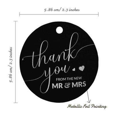 Etiquetas de Papel Metalizado 'Thank You' para Lembrancinhas de Casamento - Inkdotpot 50 Etiquetas Metalizadas / Preto - Prata