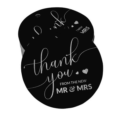 Etiquetas de Papel Metalizado 'Thank You' para Lembrancinhas de Casamento - Inkdotpot 50 Etiquetas Metalizadas / Preto - Prata
