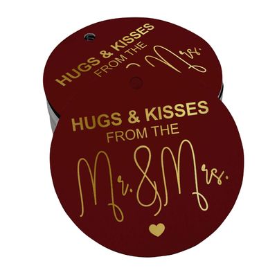Etiquetas de Papel "Hugs & Kisses" para Lembrancinhas de Casamento, Foil Artesanal, para Pendurar - Inkdotpot 50 Etiquetas Metalizadas / Vermelho - Prata