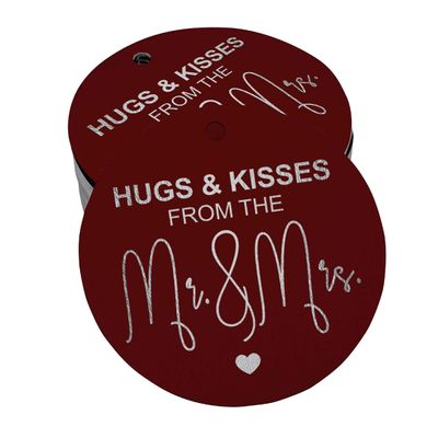 Etiquetas de Papel "Hugs & Kisses" para Lembrancinhas de Casamento, Foil Artesanal, para Pendurar - Inkdotpot 50 Etiquetas Metalizadas / Vermelho - Prata
