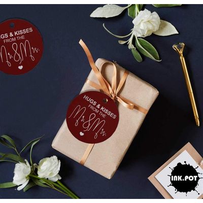 Etiquetas de Papel "Hugs & Kisses" para Lembrancinhas de Casamento, Foil Artesanal, para Pendurar - Inkdotpot 50 Etiquetas Metalizadas / Vermelho - Prata