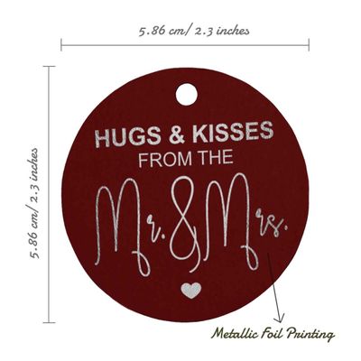 Etiquetas de Papel "Hugs & Kisses" para Lembrancinhas de Casamento, Foil Artesanal, para Pendurar - Inkdotpot 50 Etiquetas Metalizadas / Vermelho - Prata