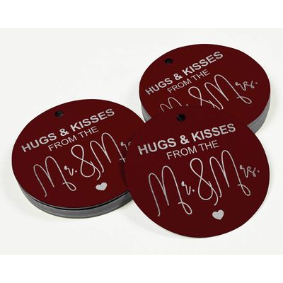 Etiquetas de Papel "Hugs & Kisses" para Lembrancinhas de Casamento, Foil Artesanal, para Pendurar - Inkdotpot 50 Etiquetas Metalizadas / Vermelho - Prata
