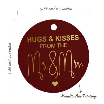 Etiquetas de Papel "Hugs & Kisses" para Lembrancinhas de Casamento, Foil Artesanal, para Pendurar - Inkdotpot 50 Etiquetas Metalizadas / Vermelho - Prata