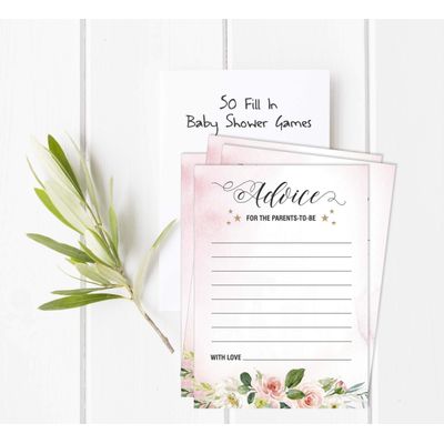 Conjunto com 50 Cartões Alfabeto ABC para Chá de Bebê Floral Revelação de Gênero É um Menino É uma Menina Suprimentos para Festa - Inkdotpot 12,7 Cm × 17,78 Cm / Branco - Cartão de Conselho