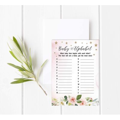 Conjunto com 50 Cartões Alfabeto ABC para Chá de Bebê Floral Revelação de Gênero É um Menino É uma Menina Suprimentos para Festa - Inkdotpot 12,7 Cm × 17,78 Cm / Branco - Cartão de Conselho