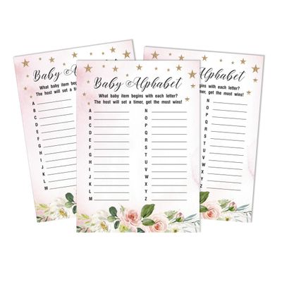 Conjunto com 50 Cartões Alfabeto ABC para Chá de Bebê Floral Revelação de Gênero É um Menino É uma Menina Suprimentos para Festa - Inkdotpot 12,7 Cm × 17,78 Cm / Branco - Cartão de Conselho