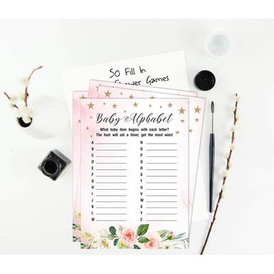 Conjunto com 50 Cartões Alfabeto ABC para Chá de Bebê Floral Revelação de Gênero É um Menino É uma Menina Suprimentos para Festa - Inkdotpot 12,7 Cm × 17,78 Cm / Branco - Cartão de Conselho