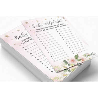 Conjunto com 50 Cartões Alfabeto ABC para Chá de Bebê Floral Revelação de Gênero É um Menino É uma Menina Suprimentos para Festa - Inkdotpot 12,7 Cm × 17,78 Cm / Branco - Cartão de Conselho