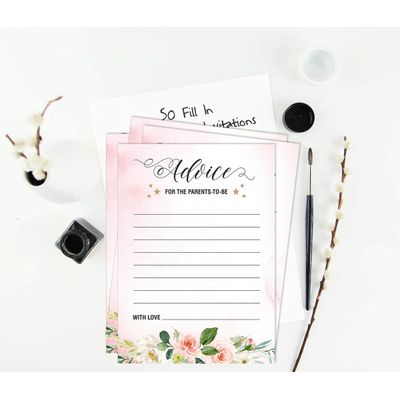 Conjunto com 50 Cartões Alfabeto ABC para Chá de Bebê Floral Revelação de Gênero É um Menino É uma Menina Suprimentos para Festa - Inkdotpot 12,7 Cm × 17,78 Cm / Branco - Cartão de Conselho
