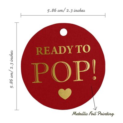 Etiquetas Pendentes de Papel Metalizado "Ready To Pop" para Lembrancinhas de Chá de Bebê - Inkdotpot 50 Etiquetas Metalizadas / Vermelho - Ouro Rosé
