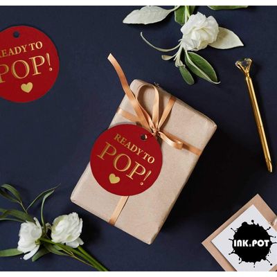 Etiquetas Pendentes de Papel Metalizado "Ready To Pop" para Lembrancinhas de Chá de Bebê - Inkdotpot 50 Etiquetas Metalizadas / Vermelho - Ouro Rosé