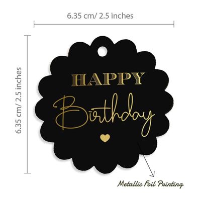 Etiquetas de Papel Metalizado 'Feliz Aniversário' para Lembrancinhas - Inkdotpot 100 Etiquetas Metalizadas / Preto - Dourado
