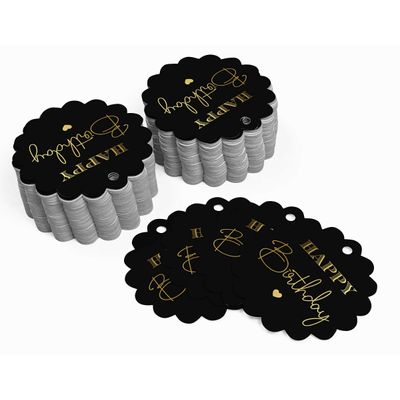 Etiquetas de Papel Metalizado 'Feliz Aniversário' para Lembrancinhas - Inkdotpot 100 Etiquetas Metalizadas / Preto - Dourado