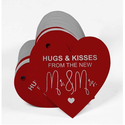 Etiqueta de Papel 'Hugs & Kisses' para Lembrancinha de Casamento, Artesanal, Foil, Suspensa - Inkdotpot 100 Etiquetas Metalizadas / Vermelho - Prata